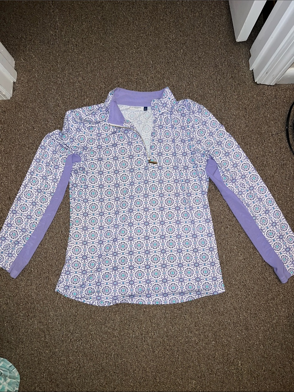 Cabana Life Lavender and White Quarter-Zip Swim Coverup